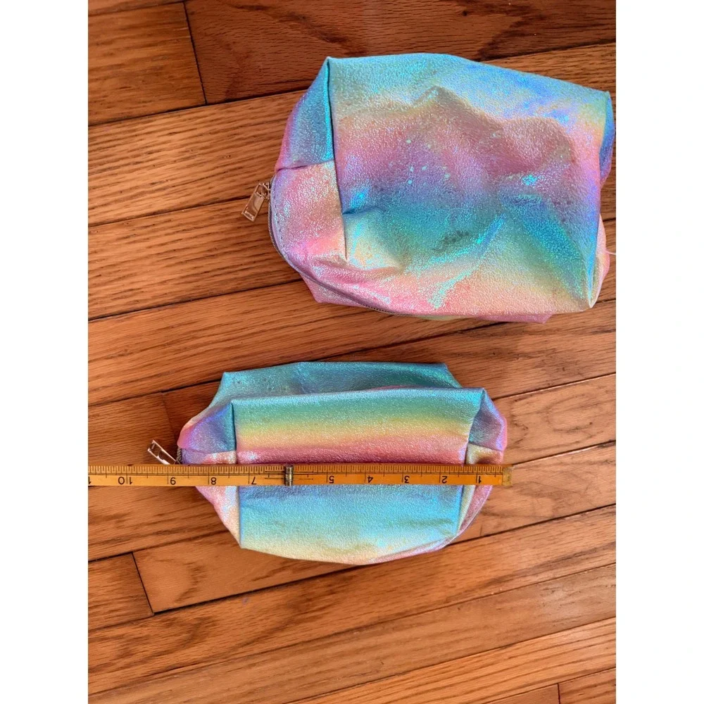 Set of 2 Iridescent Rainbow Makeup Bags Shimmer‎ Cosmetic Pouches